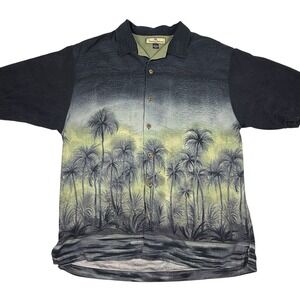 Tommy Bahama Silk‎ Button Down Shirt Palm Trees Coastal Hawaiian Mens L